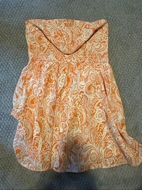 Strapless Orange Floral Dress with Tie Waist